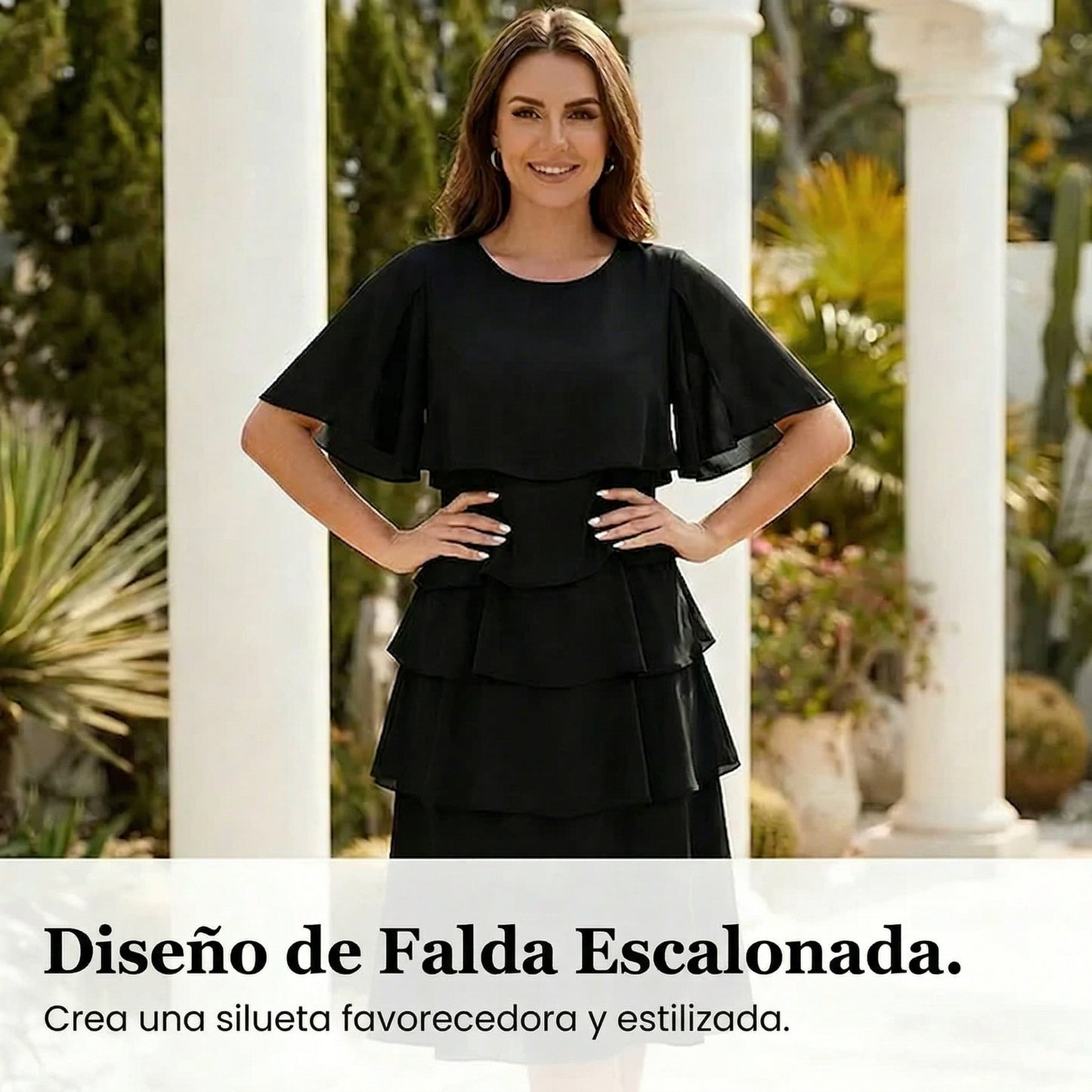 Vestido mujer elegante con mangas de volantes en capas