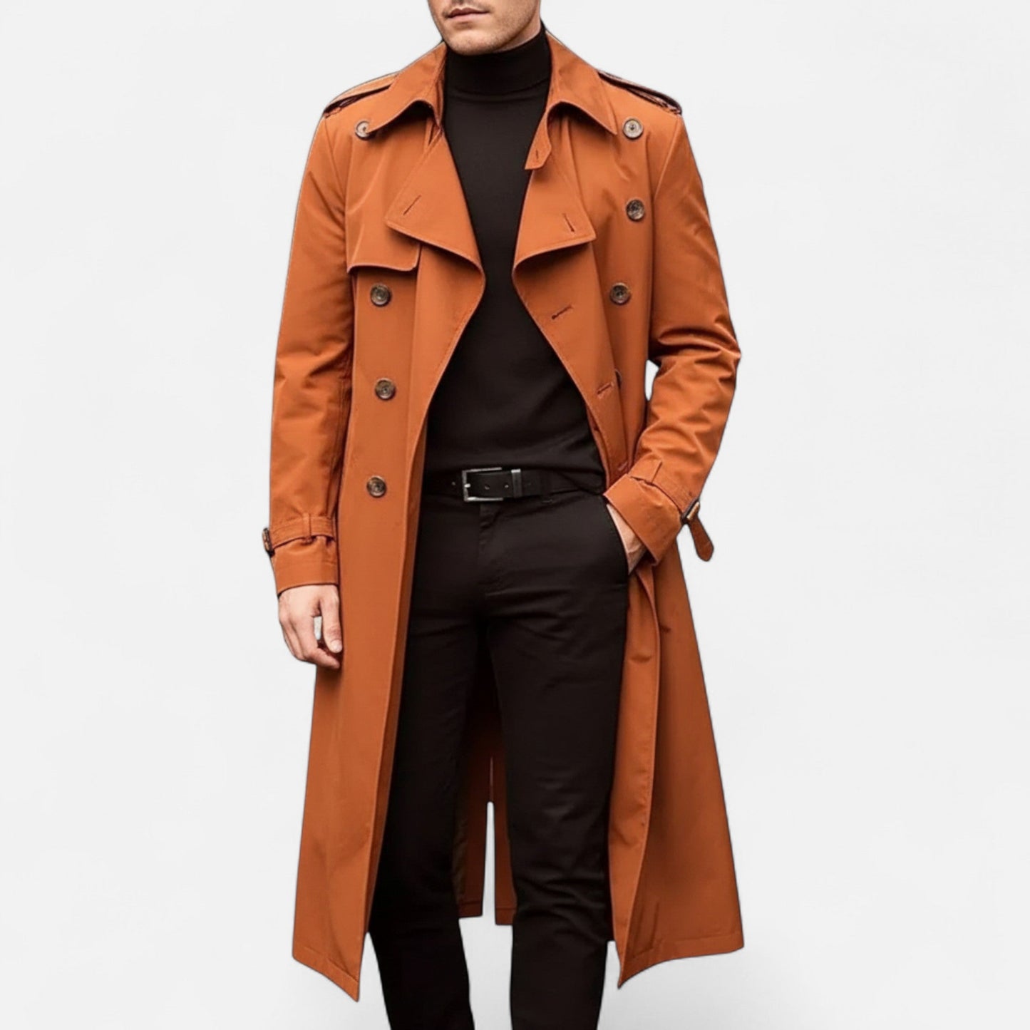 Abrigo Trench Hombre Lana Ajuste Clásico Invierno