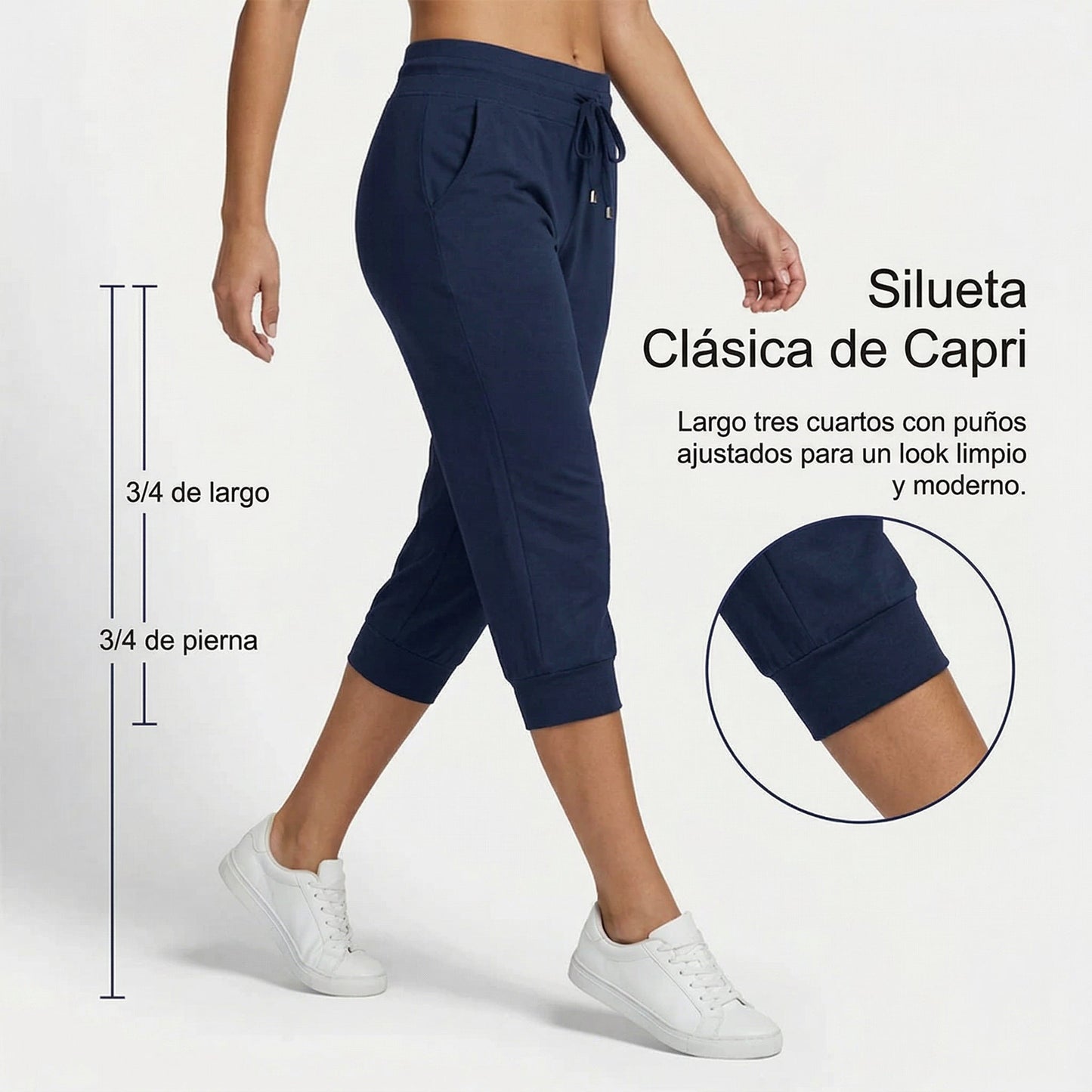 Pantalones Capri Mujer con Cordón en Cintura Ajustable