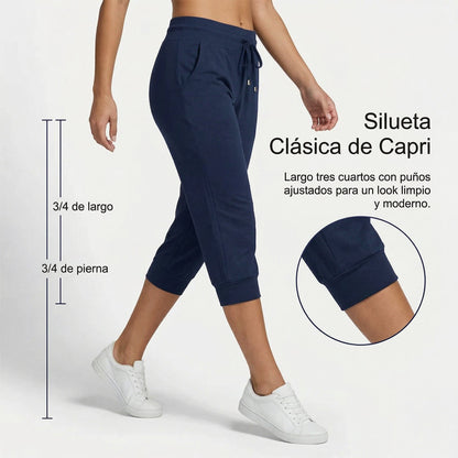 Pantalones Capri Mujer con Cordón en Cintura Ajustable