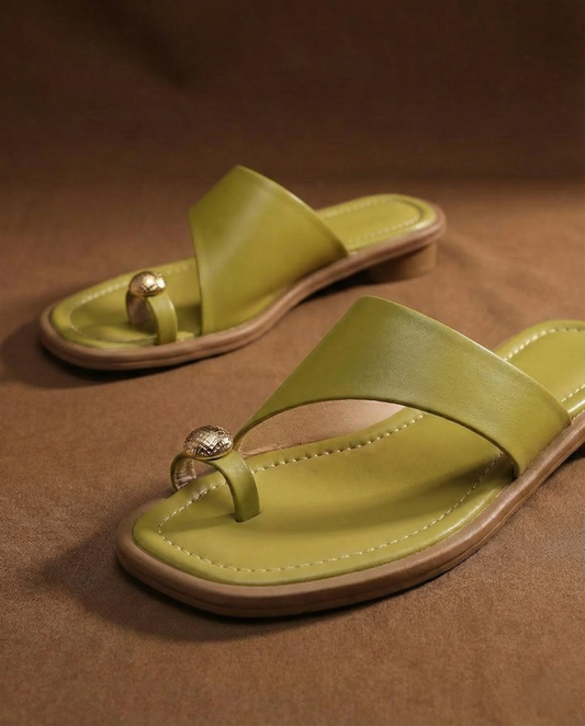 Sandalias Mujer de Cuero Punta Cuadrada Detalle Anillo Verano - Mavetta