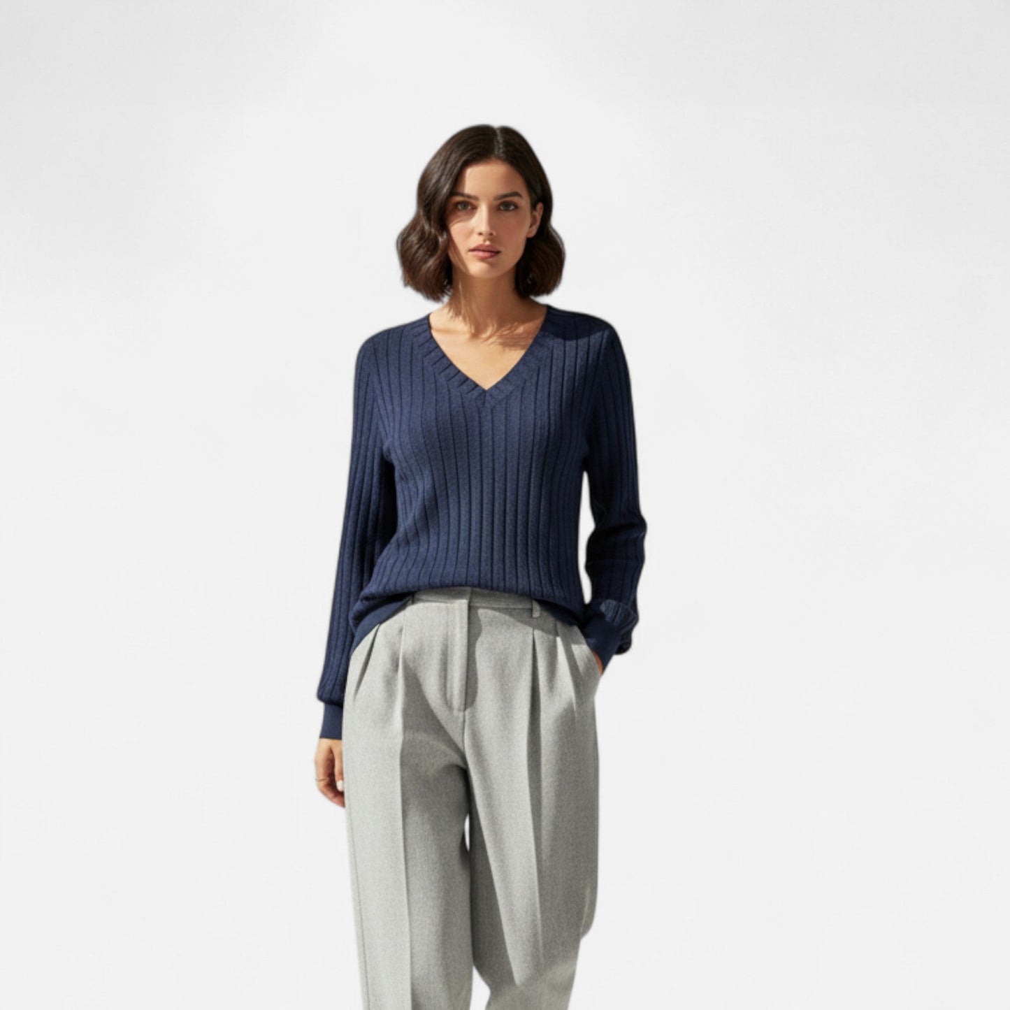 Jersey Mujer Acanalado Cuello en V