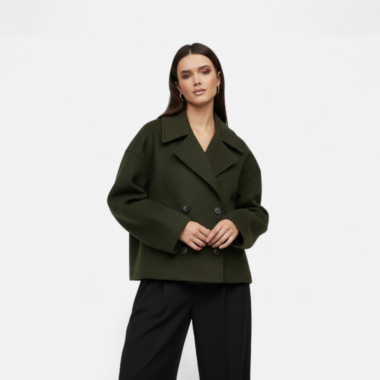 Abrigo Corto Mujer Oversize de Lana Elegante