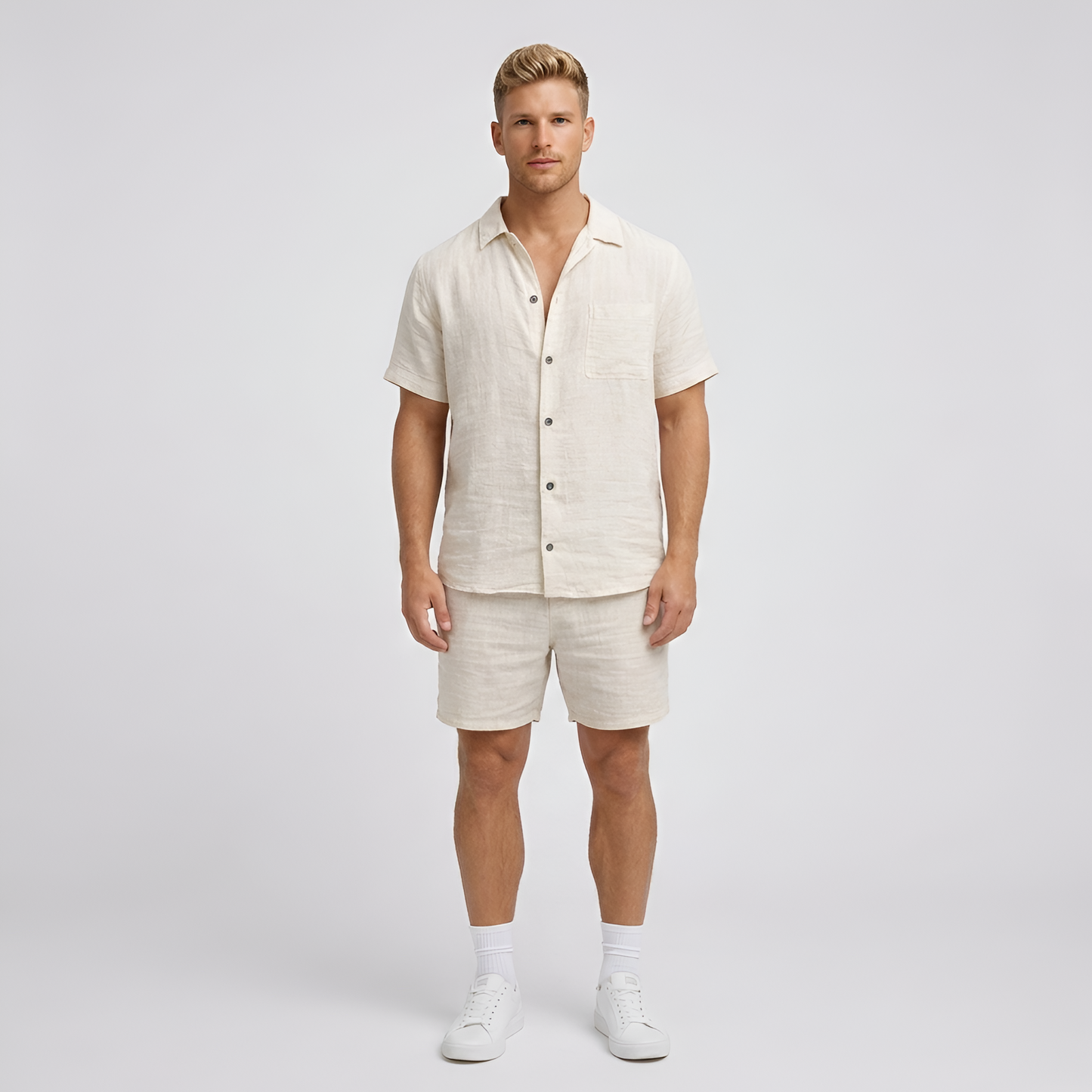 Conjunto Hombre de Lino Camisa de Botones y Bermudas