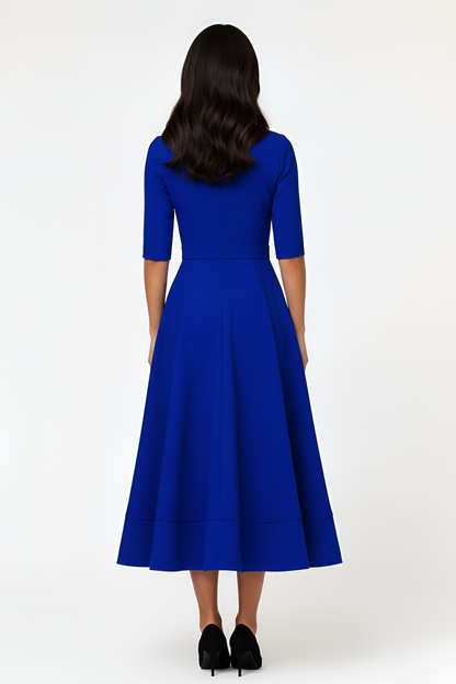 Vestido Midi Mujer Poliéster Cuello en V Falda Evase Mangas Medias