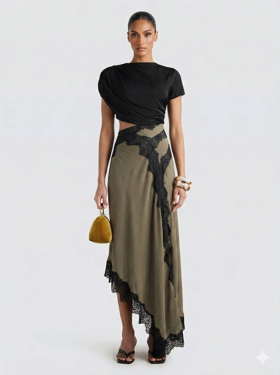 Conjunto mujer asimétrico falda maxi encaje - Mavetta