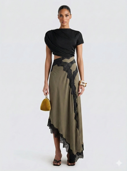 Conjunto mujer asimétrico falda maxi encaje - Mavetta