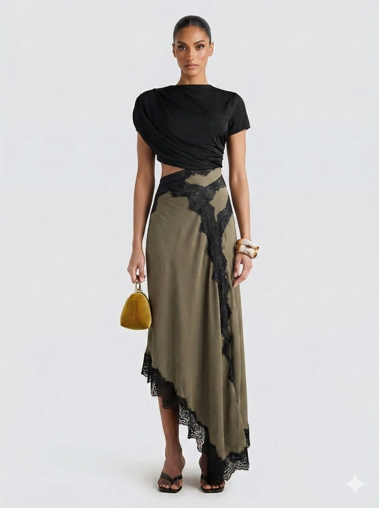 Conjunto mujer asimétrico falda maxi encaje - Mavetta