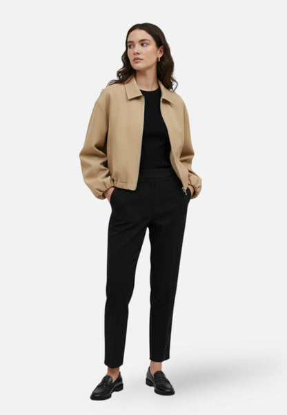 Chaqueta Bomber Mujer Corta Cremallera Cuello Solapa