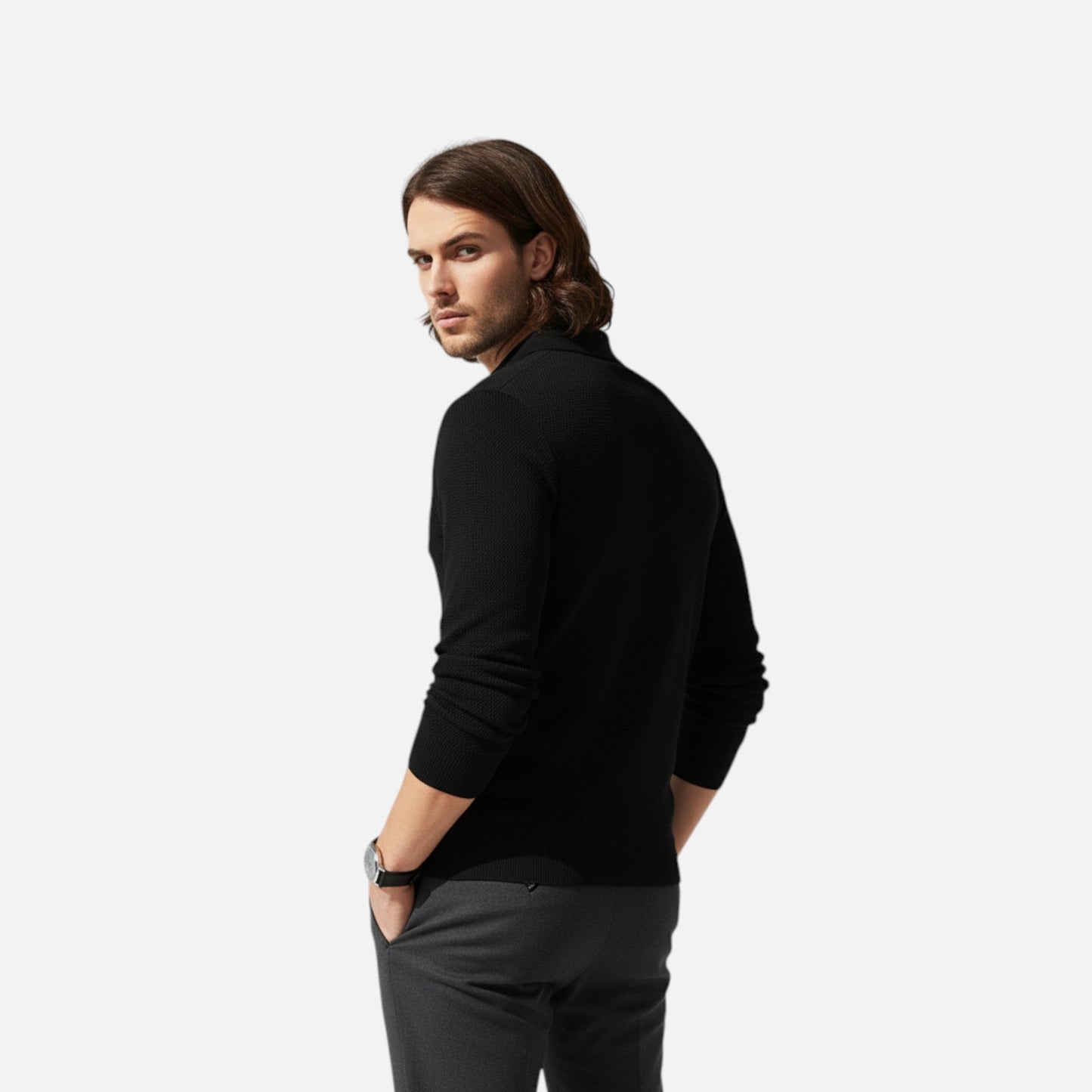 Polo Hombre Manga Larga Tejido Suave Ajuste Clásico