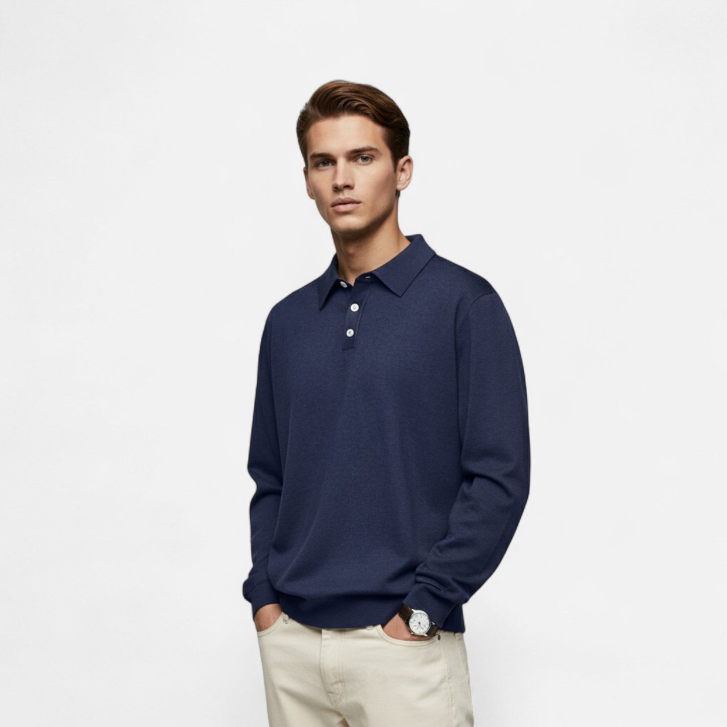 Polo hombre manga larga Algodón estilo casual elegante