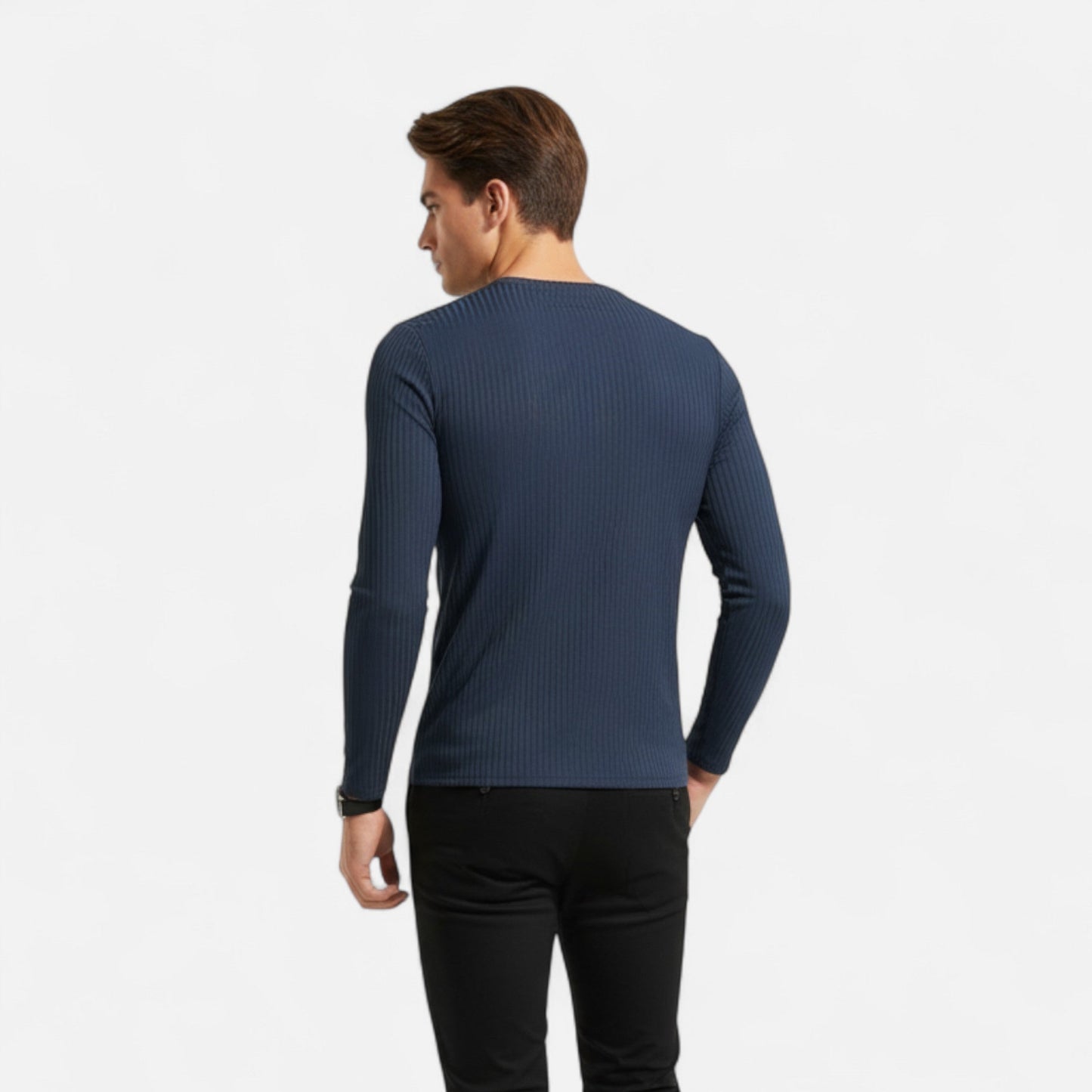 Camiseta Hombre Manga Larga Acanalada Ajuste Slim