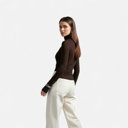Blusa Mujer Cuello Alto Detalle Fruncido Ajuste Regular