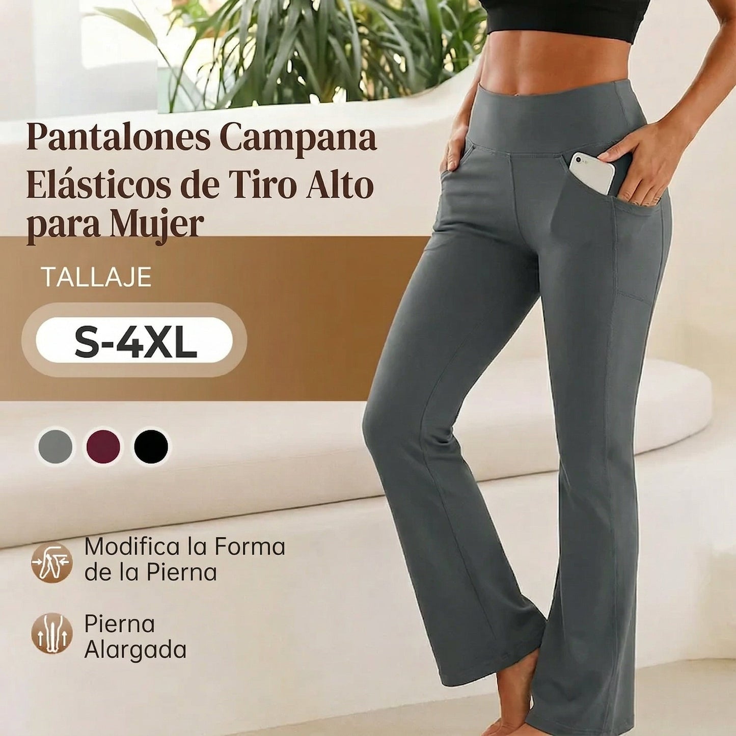 Pantalón Mujer Cintura Alta Elástico Corte Amplio