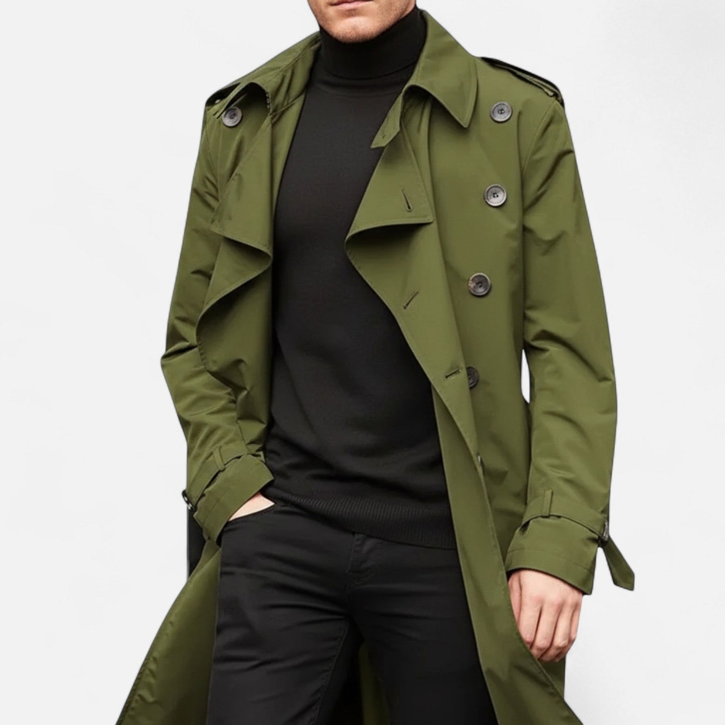 Abrigo Trench Hombre Lana Ajuste Clásico Invierno
