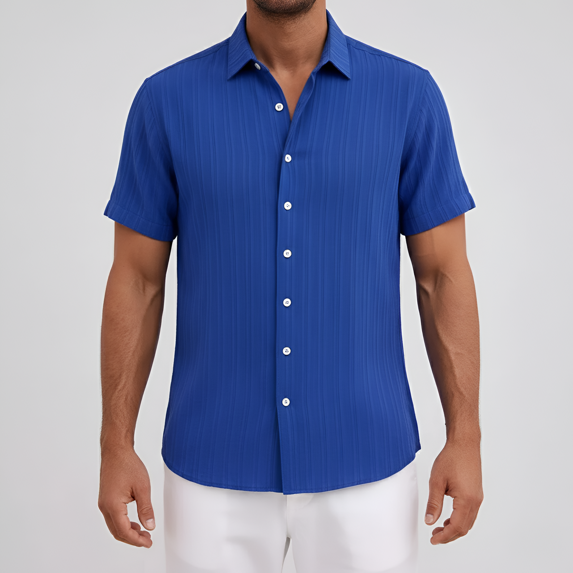 Camisa Hombre Algodón Mezcla Manga Corta Cuello Botones - Mavetta