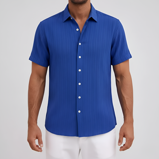 Camisa Hombre Algodón Mezcla Manga Corta Cuello Botones - Mavetta
