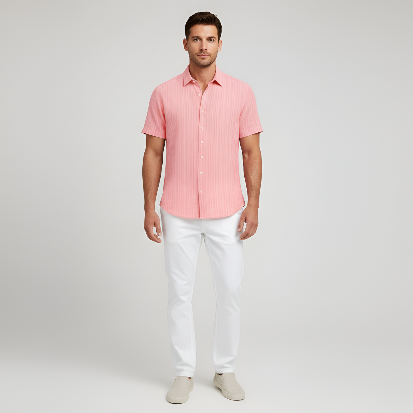 Camisa Hombre Algodón Mezcla Manga Corta Cuello Botones