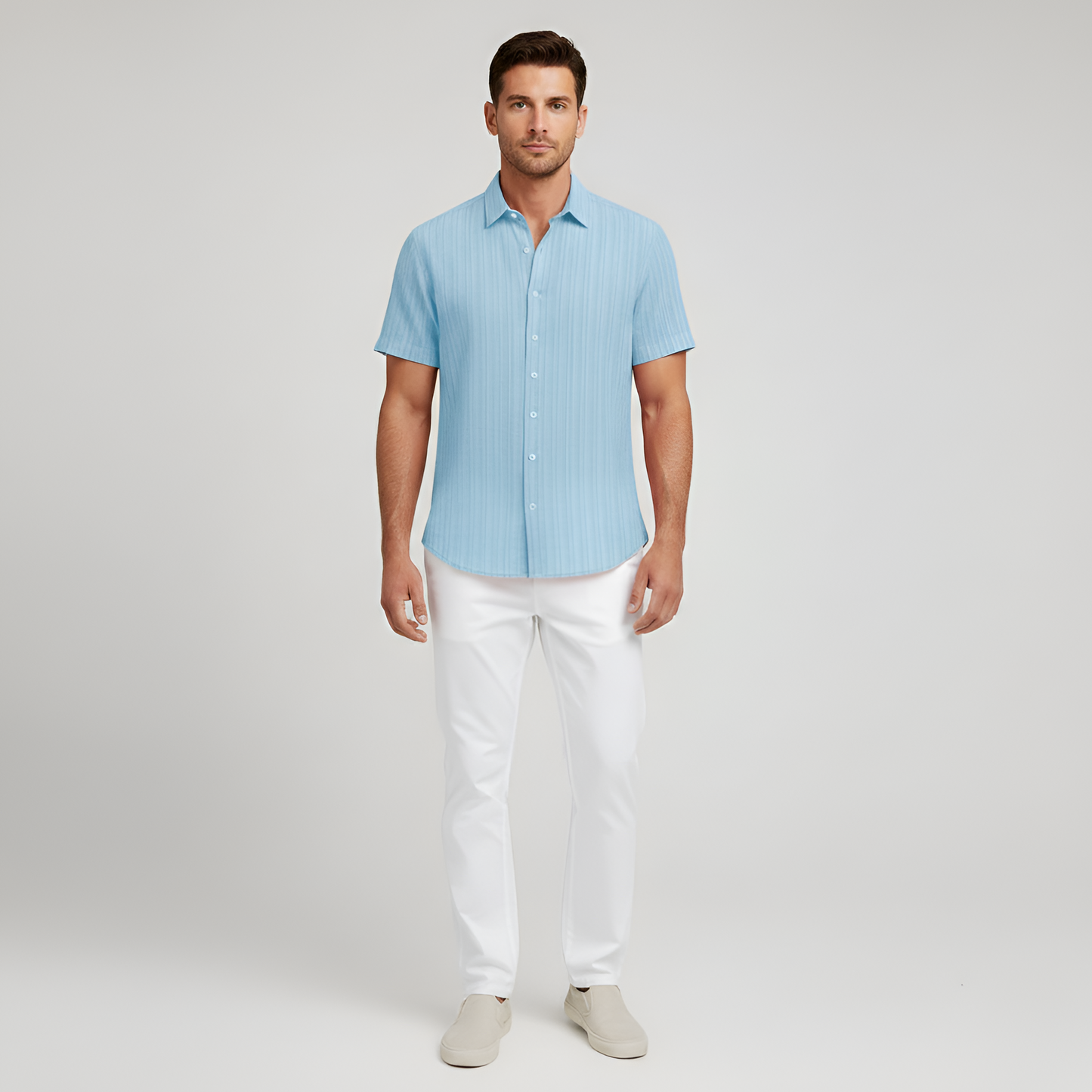 Camisa Hombre Algodón Mezcla Manga Corta Cuello Botones