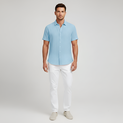 Camisa Hombre Algodón Mezcla Manga Corta Cuello Botones
