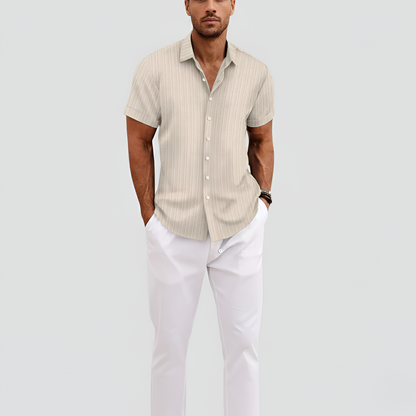 Camisa Hombre Algodón Mezcla Manga Corta Cuello Botones