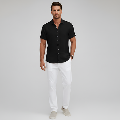 Camisa Hombre Algodón Mezcla Manga Corta Cuello Botones