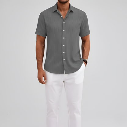 Camisa Hombre Algodón Mezcla Manga Corta Cuello Botones