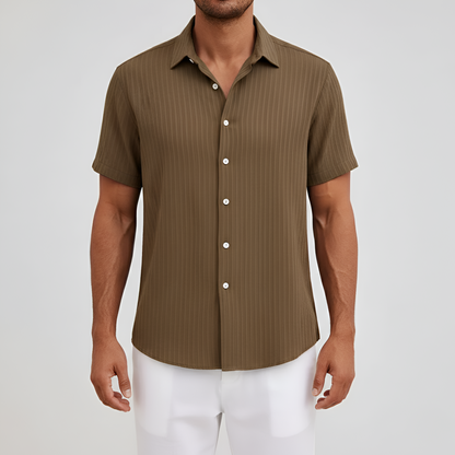 Camisa Hombre Algodón Mezcla Manga Corta Cuello Botones