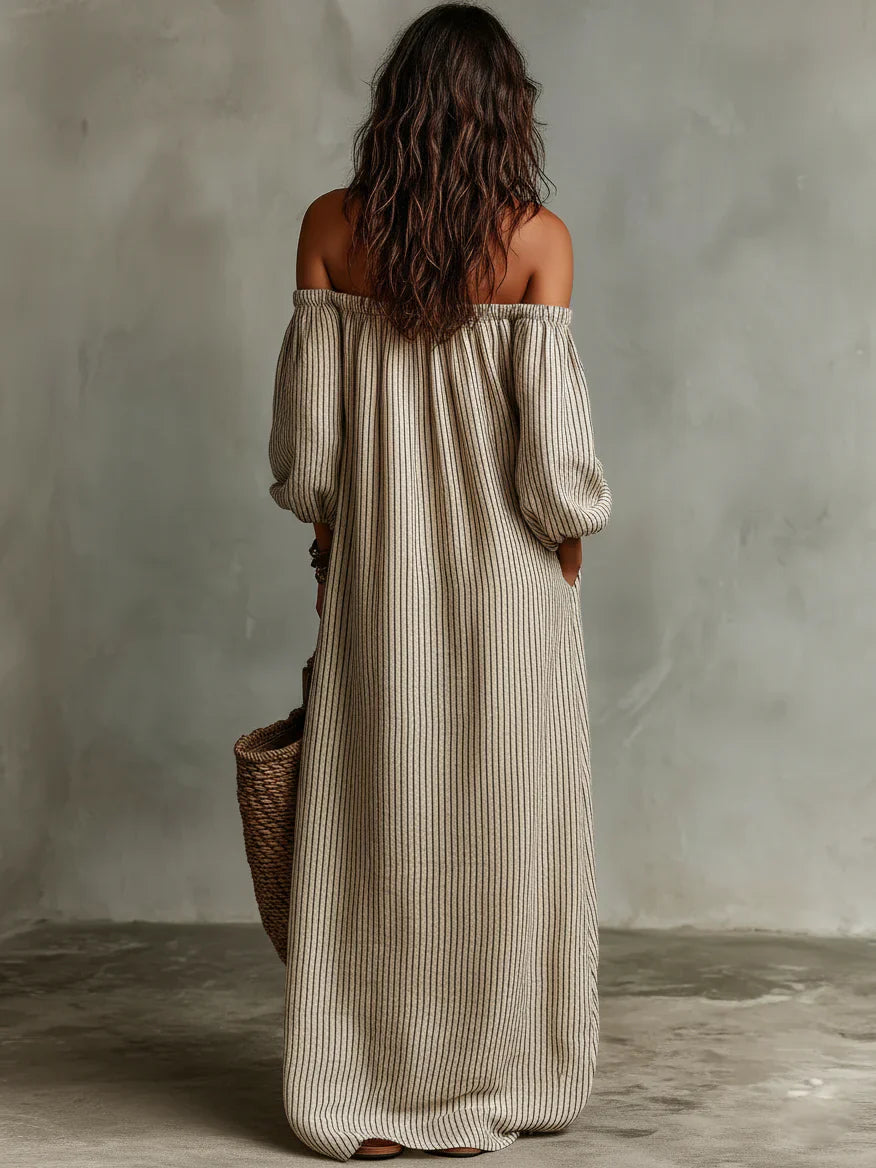 Vestido largo Mujer de Rayas con Hombros Descubiertos