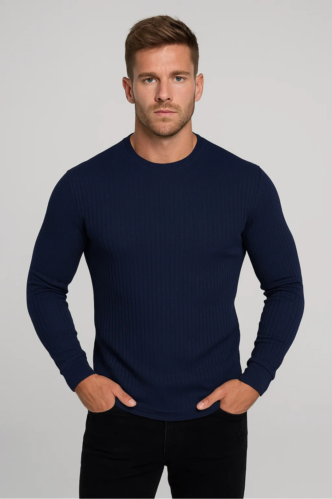 Camiseta deportiva hombre de manga larga cuello redondo entallada