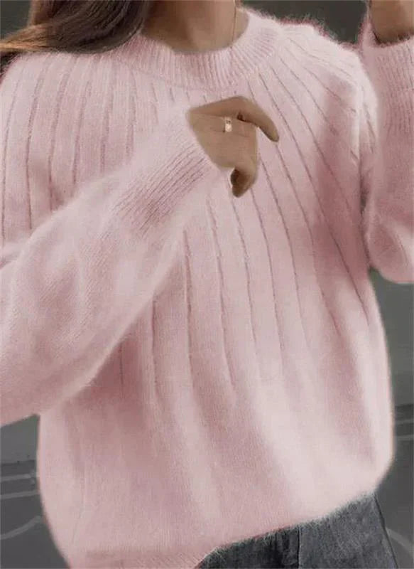 Jersey mujer de mezcla de cachemira cuello redondo