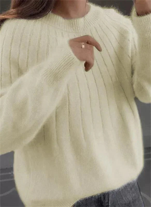 Jersey mujer de mezcla de cachemira cuello redondo