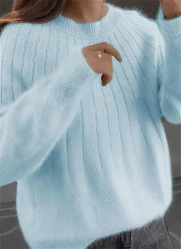Jersey mujer de mezcla de cachemira cuello redondo