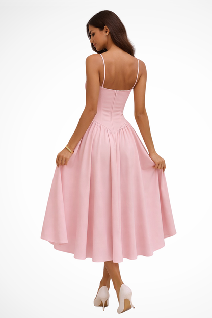 Vestido midi mujer con corpiño corsé y corte en A elegante