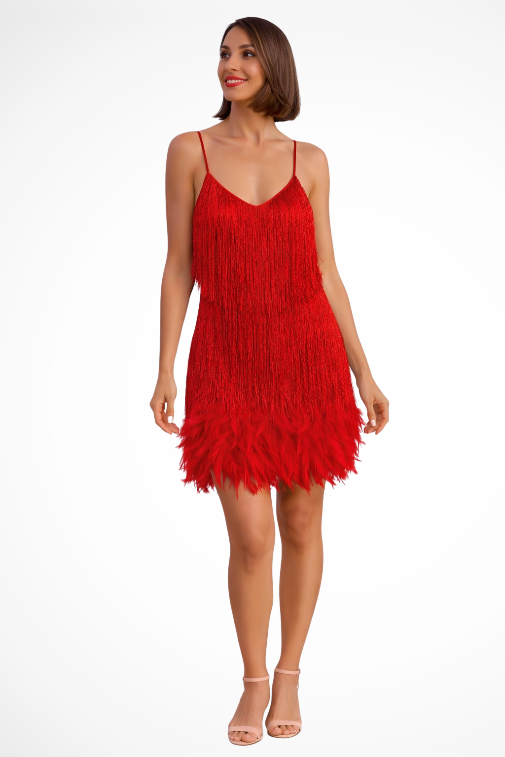 Vestido Cóctel Mujer sin Mangas con Detalle de Flecos