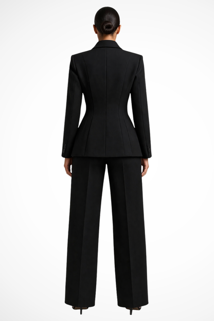 Traje Mujer Blazer Entallado y Pantalón Pata Ancha