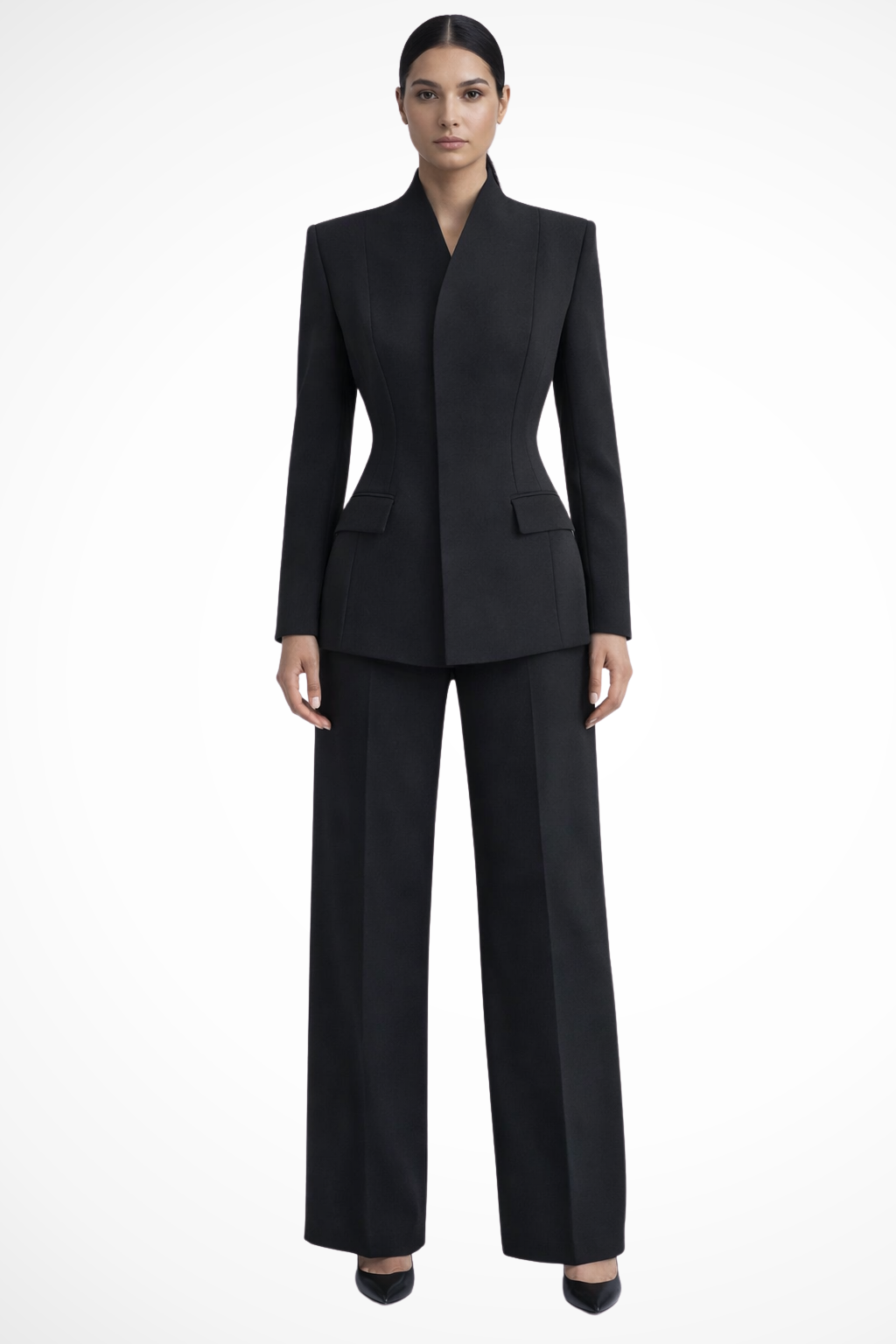 Traje Mujer Blazer Entallado y Pantalón Pata Ancha