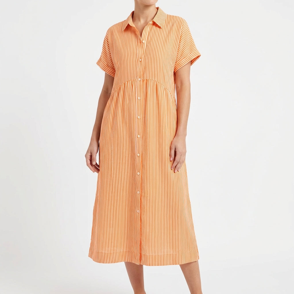 Vestido Camisero Mujer de Algodón Midi Ajuste Casual