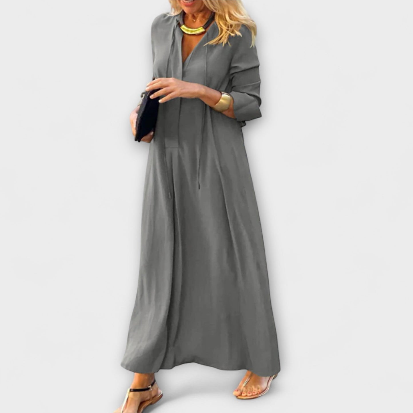 Vestido Largo Mujer Algodón Cuello en V Ajuste Holgado