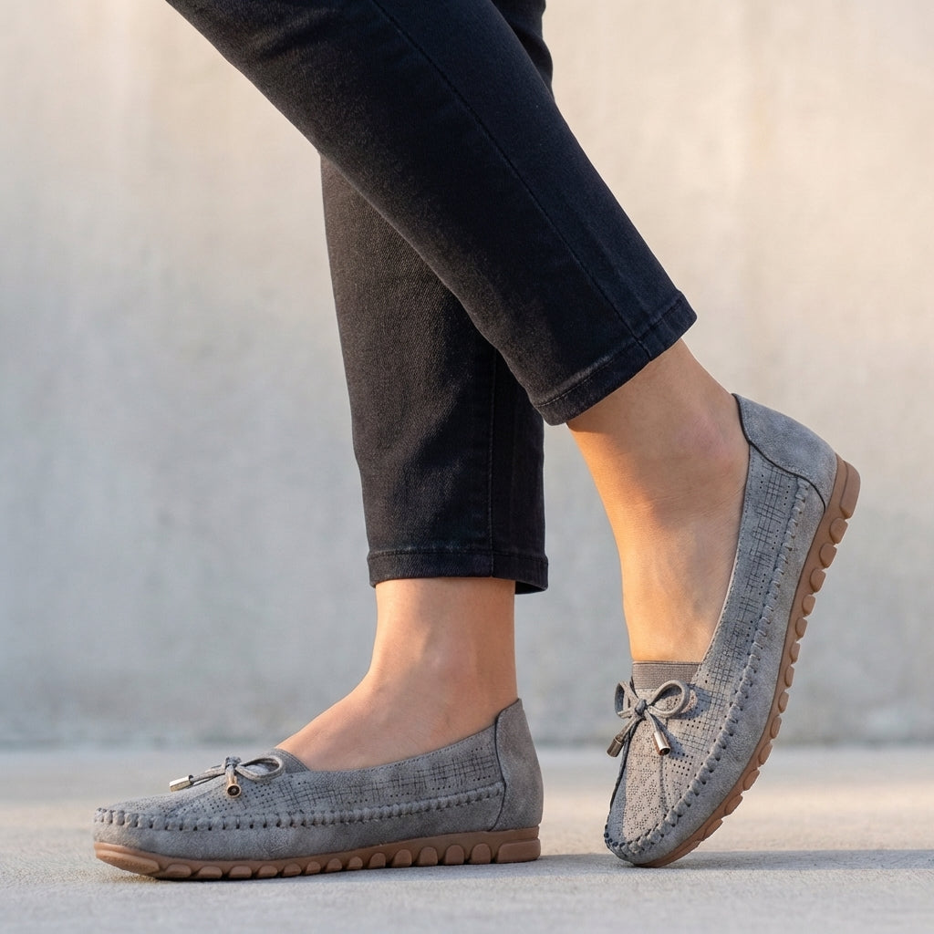 Mocasines Mujer Ortopédicos con Lazo y Perforaciones