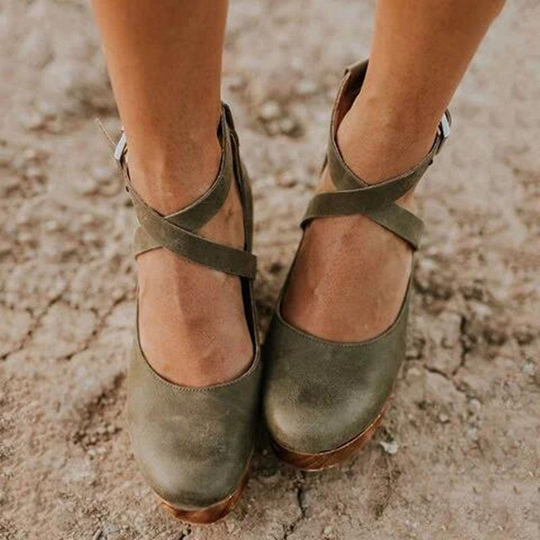 Zapatos Mujer Cuña Punta Cerrada Correa Ajustable Tobillo