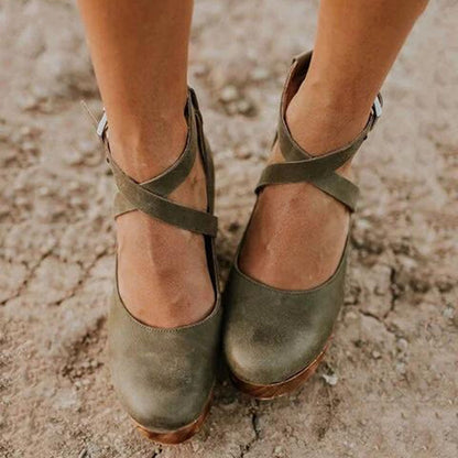 Zapatos Mujer Cuña Punta Cerrada Correa Ajustable Tobillo