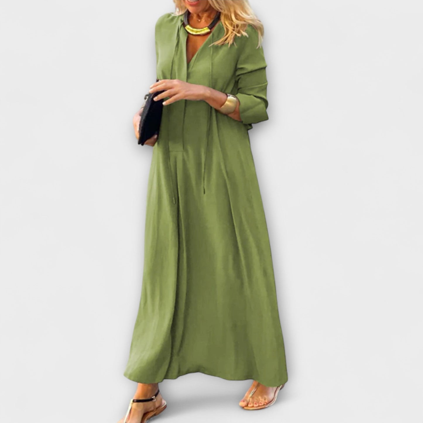 Vestido Largo Mujer Algodón Cuello en V Ajuste Holgado
