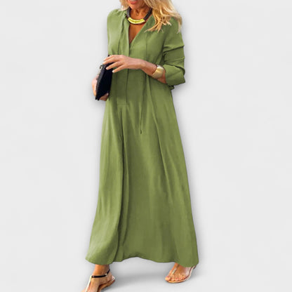 Vestido Largo Mujer Algodón Cuello en V Ajuste Holgado