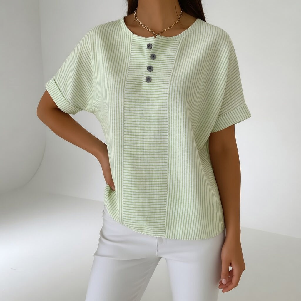 Blusa mujer de lino ligera manga corta ajustada