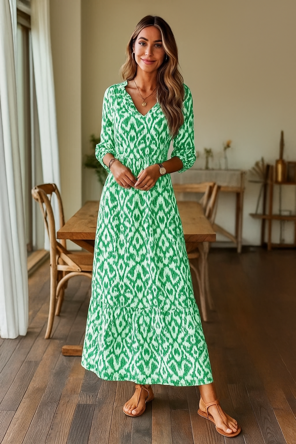 Vestido verano mujer escote en V mangas medias