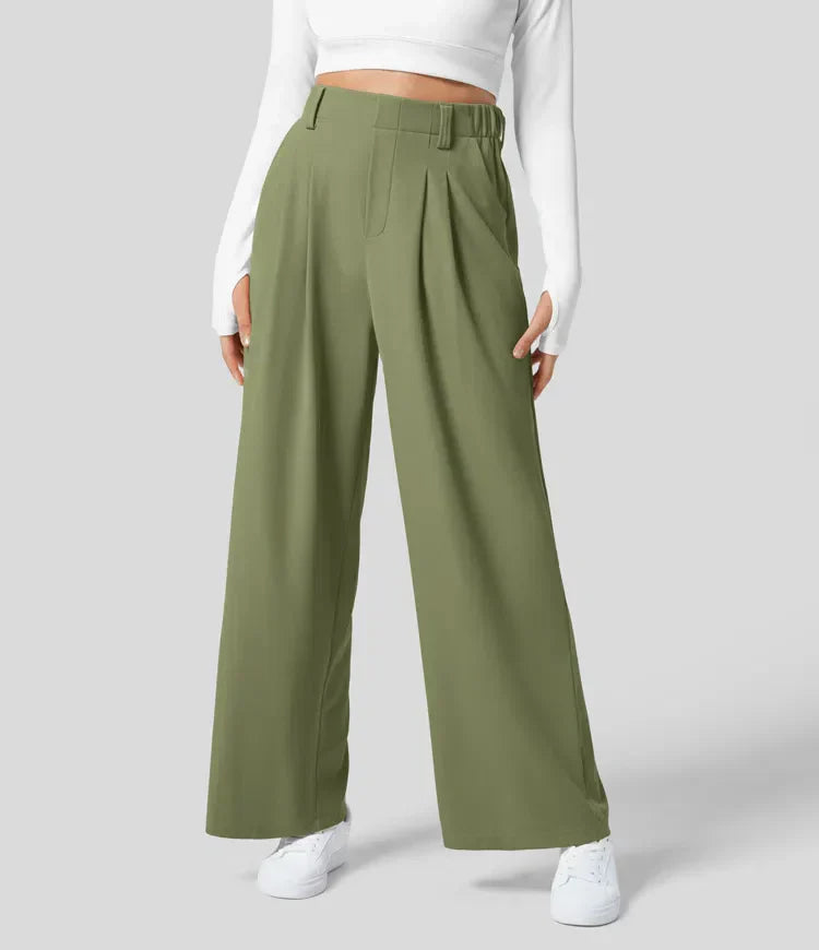 Pantalón Mujer de Talle Alto y Pierna Ancha Elegante