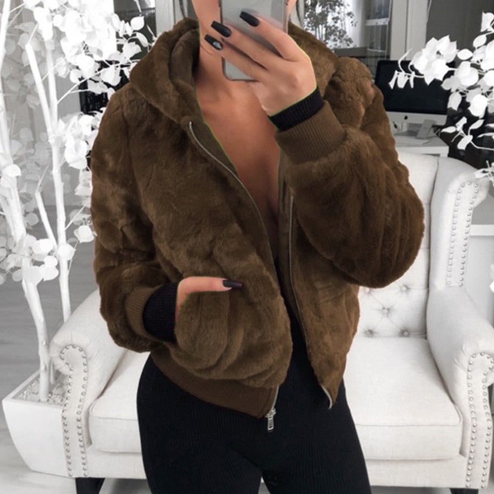 Chaqueta Mujer de Felpa con Cremallera Ajuste Regular
