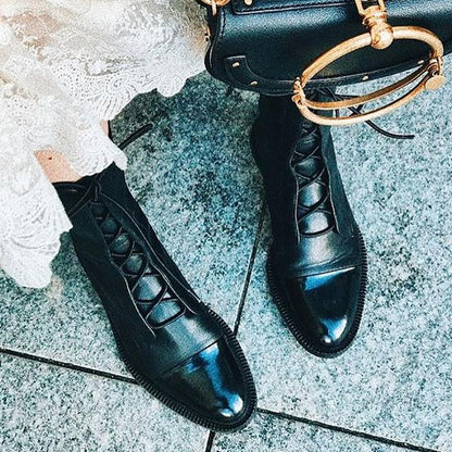 Botines Mujer de Cuero con Cordones Ajuste Clasico
