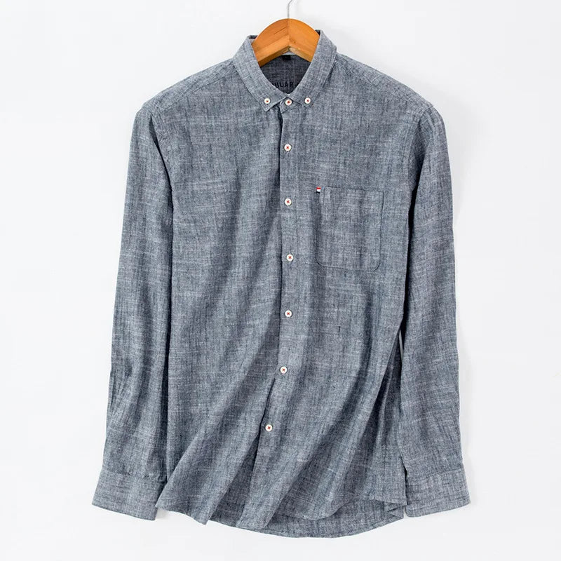 Camisa Hombre de Lino Tejido Ligero Botones Frontales